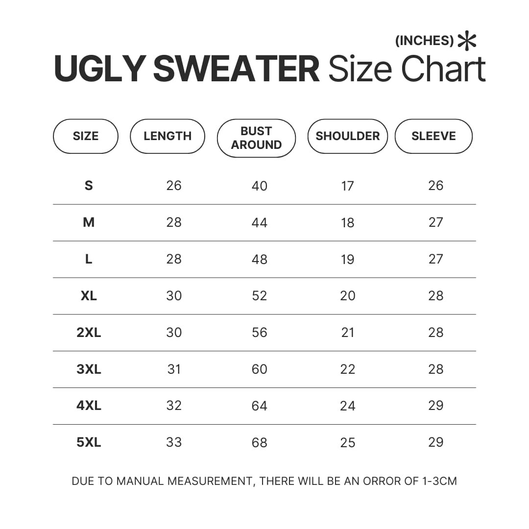 Ugly Sweater Size Chart - Trigun Shop